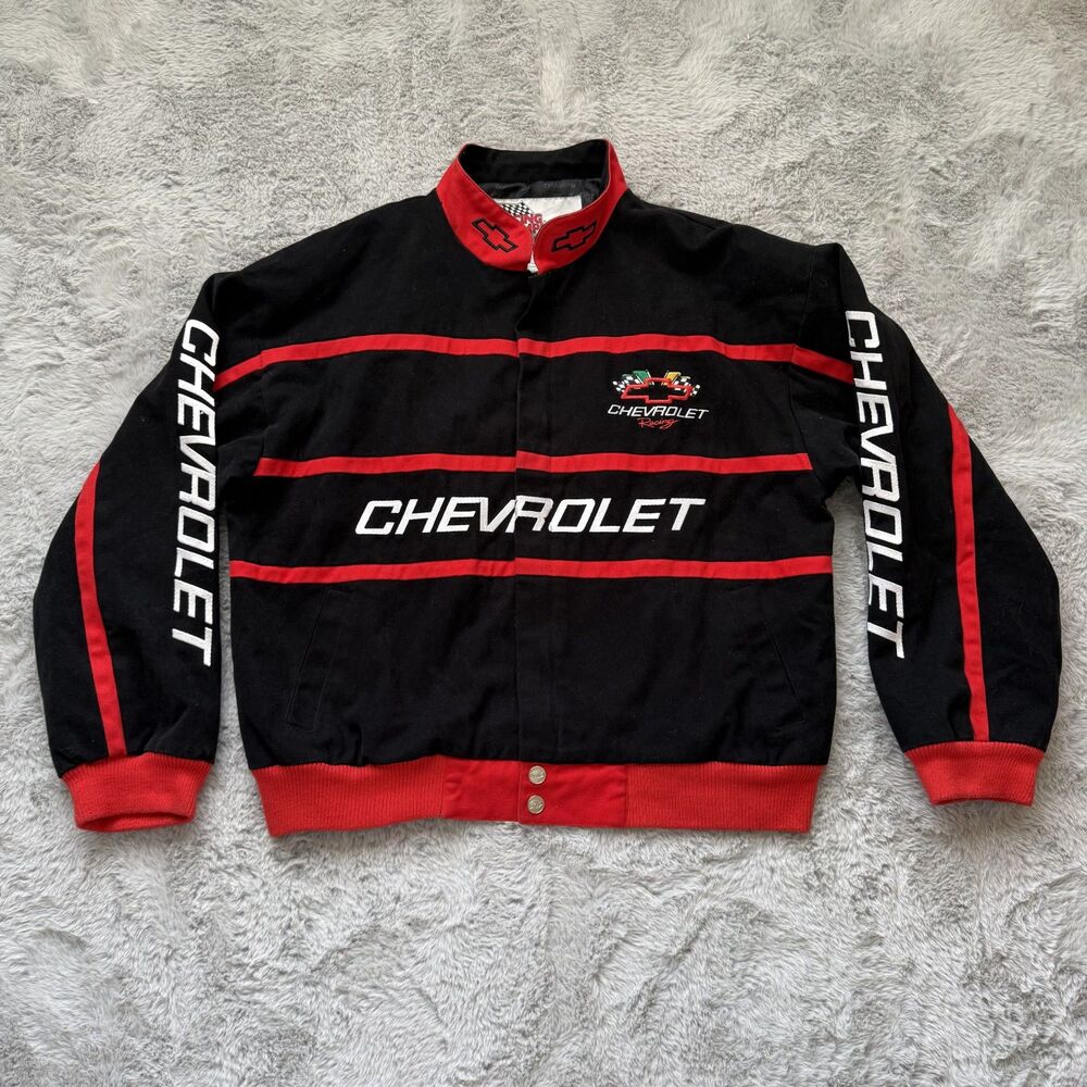 VINTAGE CHAMPIONS CHEVROLET NASCAR RACING JACKET BLACK RED LARGE
